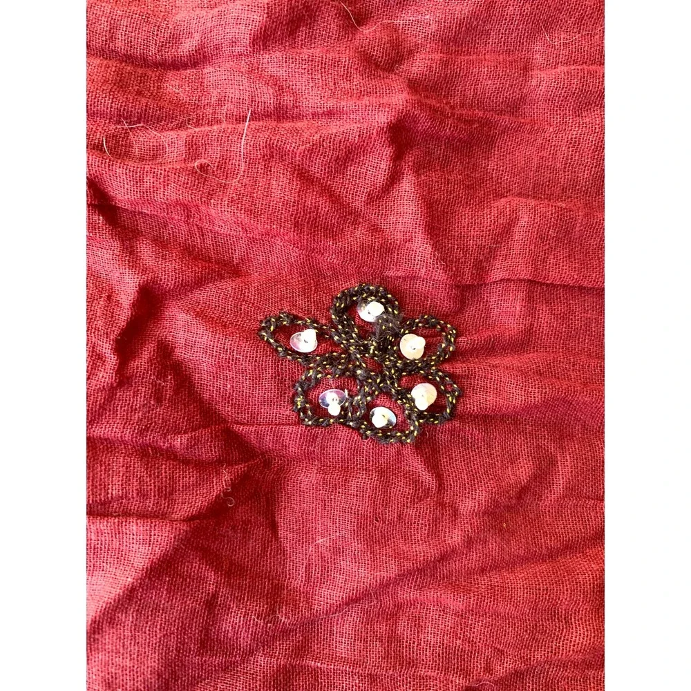 Gypsy Sheer Scarf Delicate Silver Sequins Rectangle 42 x 96 Maroon Black Orange